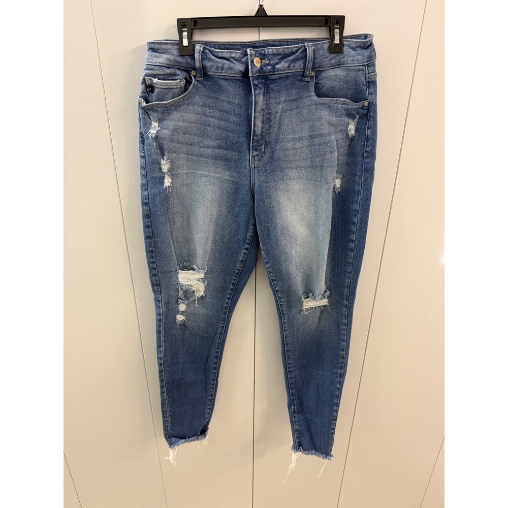 Kancan Distressed High Rise Skinny Jeans Medium Wash Raw Hem Size 16 210349